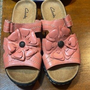 Clarks Pink and Brown Floral Sandals